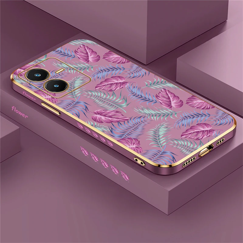 Case For Vivo V15 Pro V11 V11i V5 Lite V7 Plus S18 S17 S16 S10E S12 S7 S1 Fashion Leaves Pattern Shockproof Plating Capa