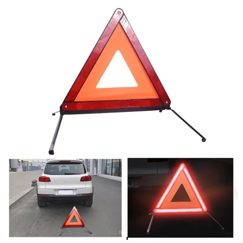 Car Emergency Breakdown Warning Triangle Red Reflective Road Safety Hazard Tripod Portable Foldable Stop Sign Reflector Strip