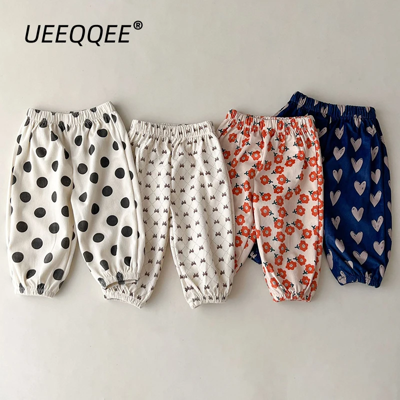 Soft Cotton Casual Dot Baby Girls Pants Infant Kids Toddler Loose Elastic Waist Long Trousers Little Children Outwear For 0-4Y