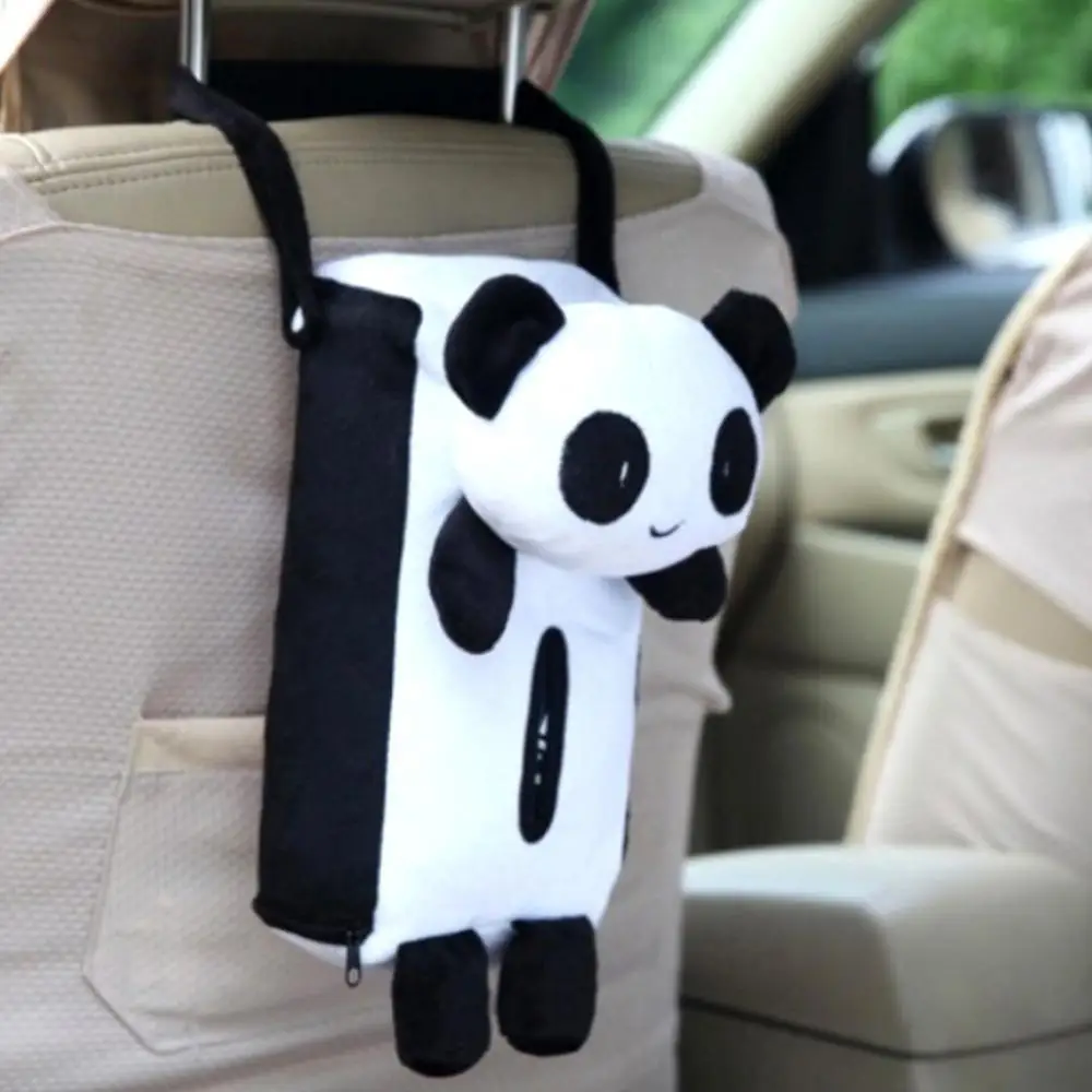 

Cute Cartoon Panda Car Seat Back Hanging Plush Tissue Napkin Paper Holder Box Easy To Install Auto Organizer Trunk Storage Box