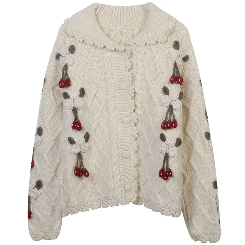 Женский свитер с цветочным принтом абрикосовый Кардиган длинным рукавом и