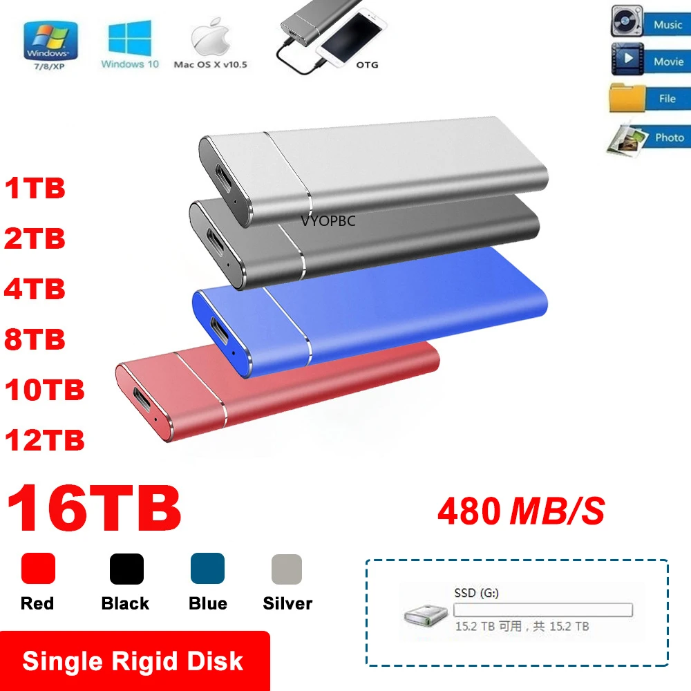 

2022 hot 8TB 16TB 4TB 2TB 1TB M.2 SSD Mobile Hard Disk Type C Portable SSD USB 3.1 Shockproof Aluminum Alloy Solid State Disk