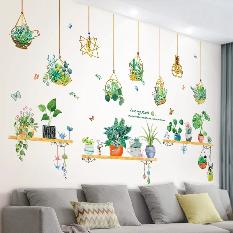 

[shijuekongjian] Potted Plant Wall Stickers DIY Succulent Plant Wall Decals for House Living Room Bedroom Kitchen Decoration