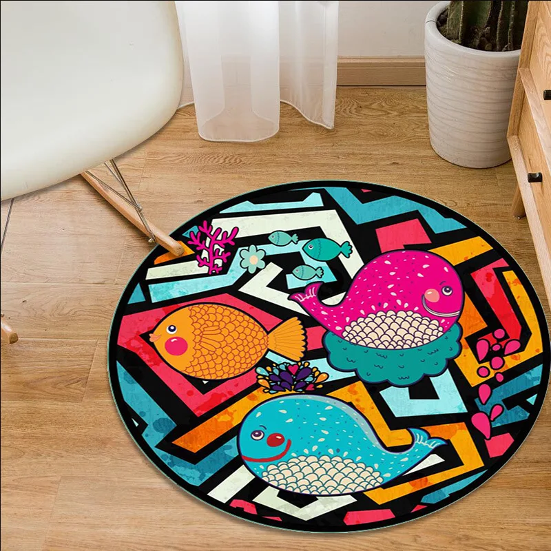 

Художественный мультяшный рисунок рыб, детский игровой напольный коврик, украшение для детской спальни, круглый ковер для гостиной, Нескользящие мягкие коврики