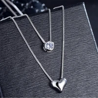 925 sterling silver necklace double layer chain zircon heart pendants necklaces for women kolye choker