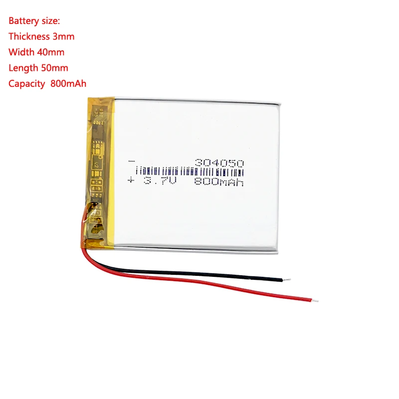 

304050 800mah 3.7v Thickness 3mm Ultra Thin Small Square Rechargeable Polymer Li Ion Battery Pack With Pcb For Lamp Led Camera G