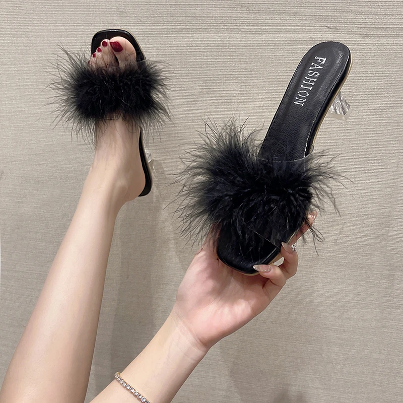 

Women Slippers Summer 2021 New Fashion Stiletto Sandals Open Toe High Heel Zapatillas Mujer Casa Sapatos