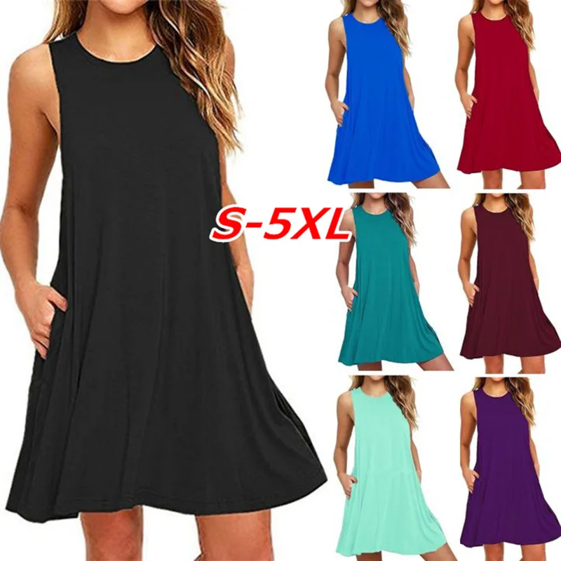 

Short Dress Summer Casual Soft Solid Color Tank Dress Woman Loose Dresses Vestido Con Vuelo De Tirantes Estándar Mujer