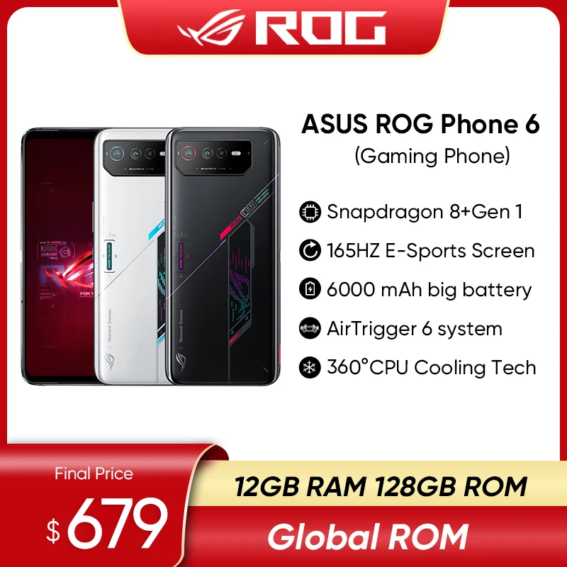 DHL Free Global ROM ASUS ROG Phone 6 Snapdragon 8+Gen 1 65MP Triple Cameras 165Hz AMOLED Multi-Language 5G Game Phone PUBG Games
