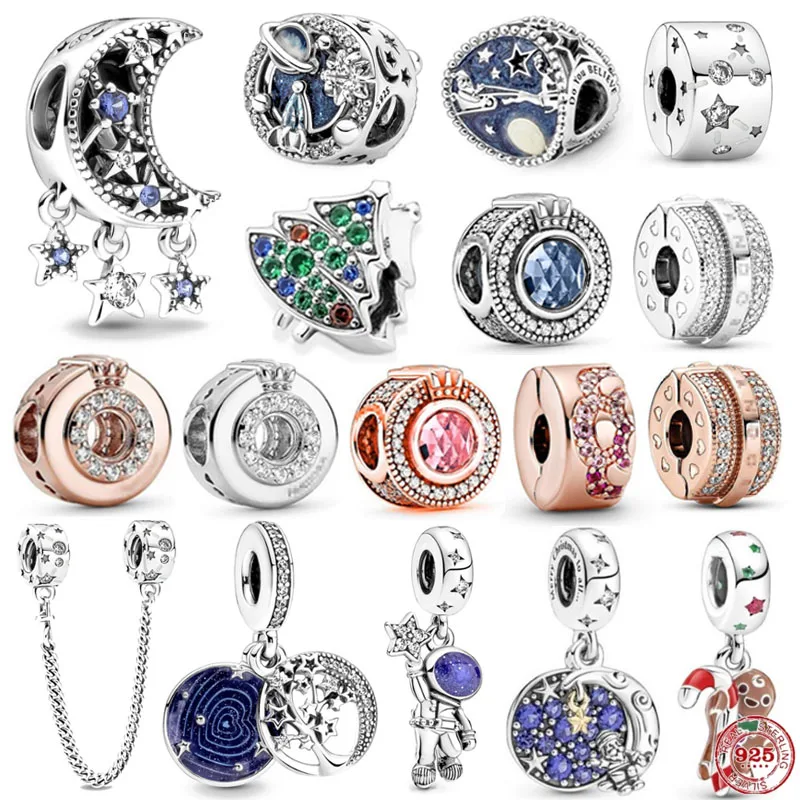 

Genuine 925 Sterling Silver Rose Gold Safety Snap Crown Spaceman Charm Beads fits Original Pandora Bracelet DIY Gifts for Women