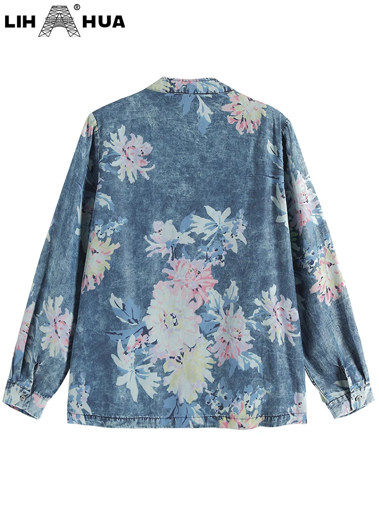 LIH HUA Women's Plus Size Denim Jacket Autumn Chic Elegant Jacket For Chubby Women Cotton Woven Jacket