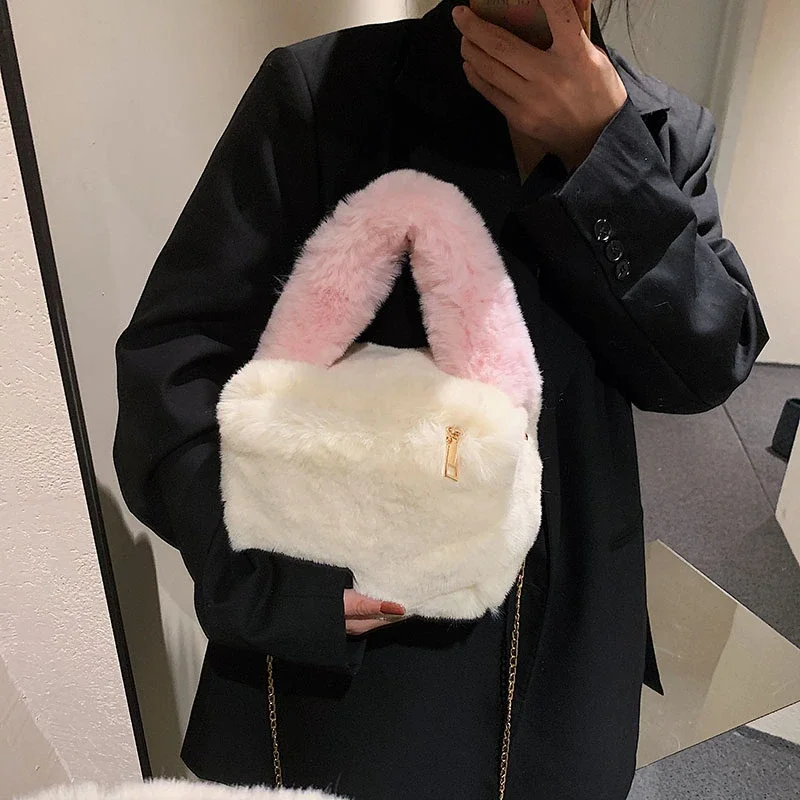 

New Fashion Women Ladies Luxury Furry Plush Design Handbag Totes Satchel Shoulder Bag Female Dinner Purse Underarm Crossbody Bag