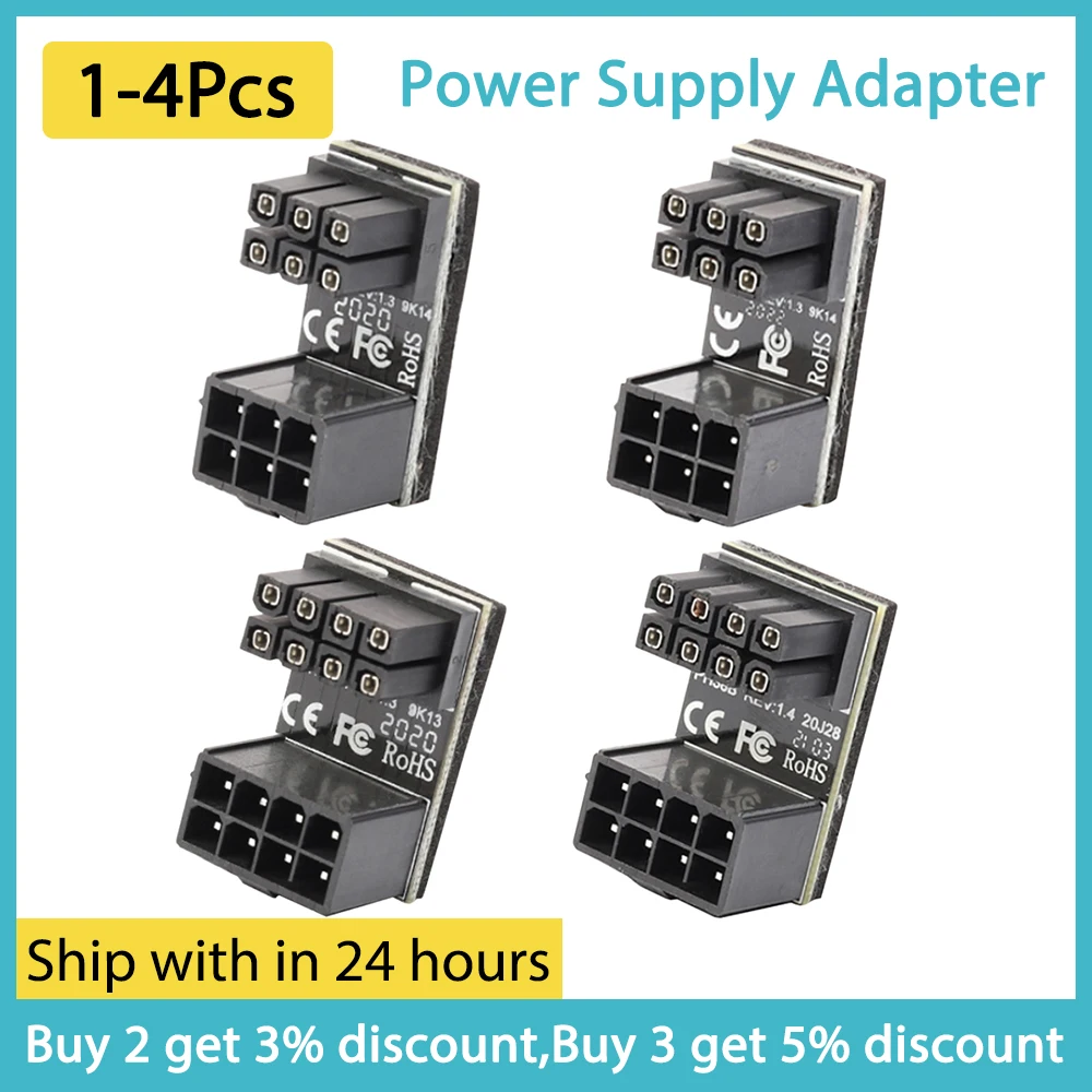 

1-4 шт., разъем для гидроусилителя руля VGA PSU, адаптер, коленчатый ГП, разъем для гидроусилителя руля PCIE, 6 контактов, 8 контактов, вращение на 180 г...