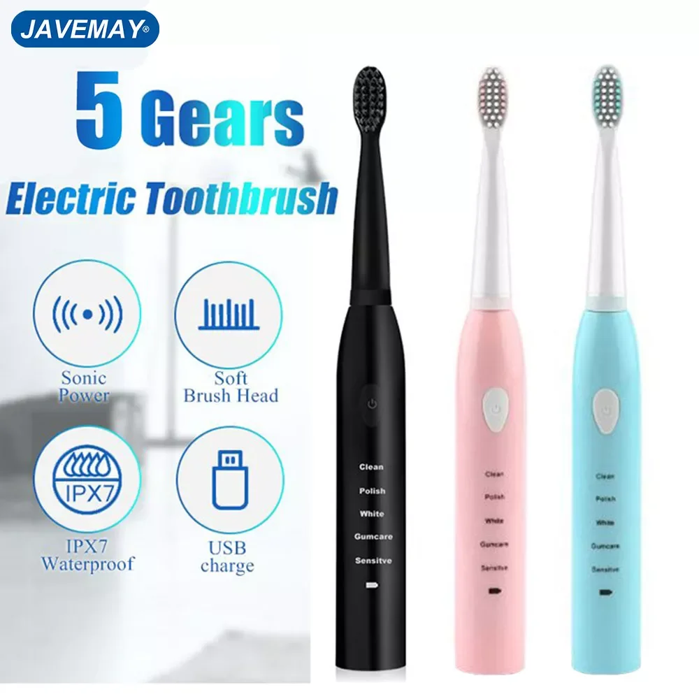 

Super Sonic Toothbrush for Adults Kid Smart Timer Whitening IPX7 Waterproof USB Charge Replaceable Brush Head J110 J209
