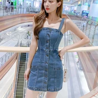 vintage casual solid vintage chic sexy jeans button party midi dress women denim dress spaghetti strap summer dress 116a