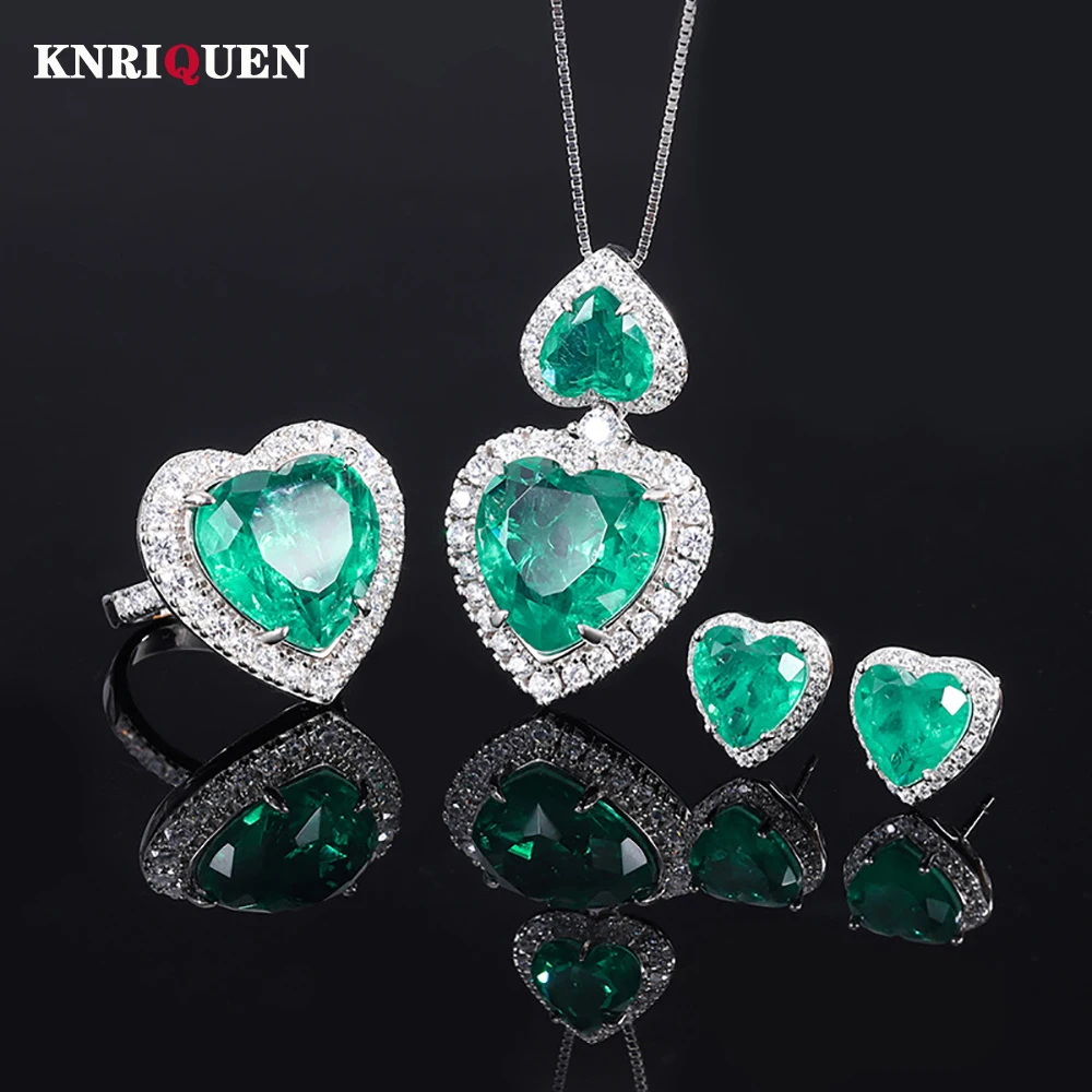

Charms 100% 925 Sterling Silver 15*15mm Green Tourmaline Lab Diamond Pendant Necklace Rings Vintage Jewelry Sets Gift for Women