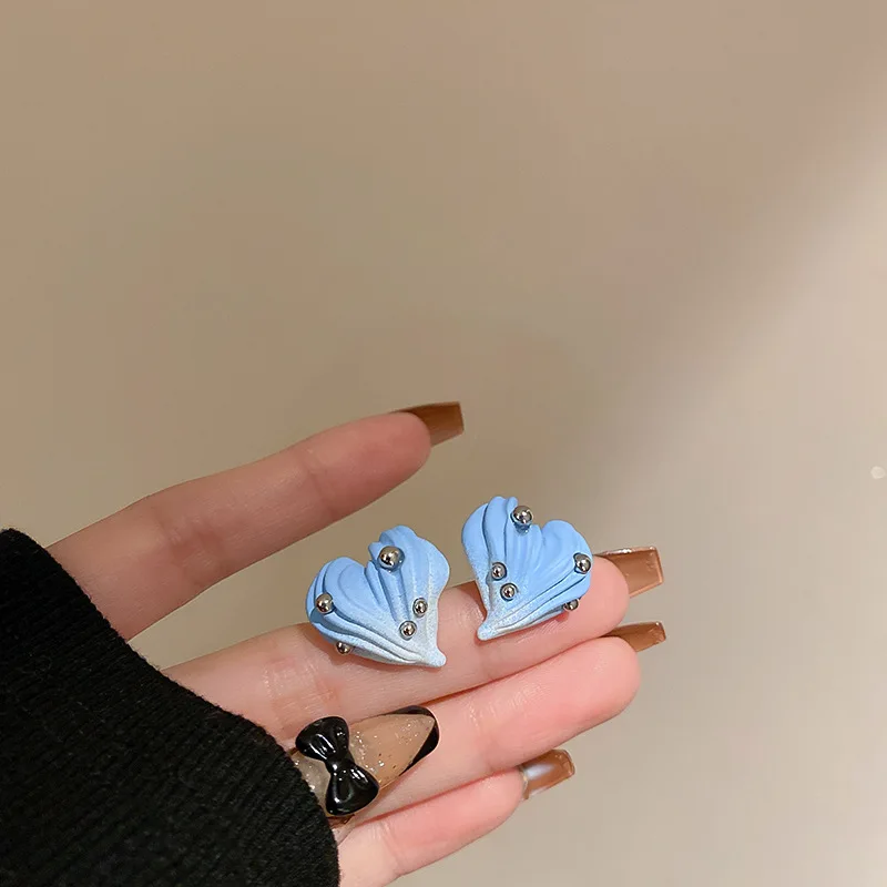 

LOVOACC Lovely Cream White Blue Black Color Gradient Heart Earring for Women Gold Color Beads Irregular Love Drop Earrings Gifts