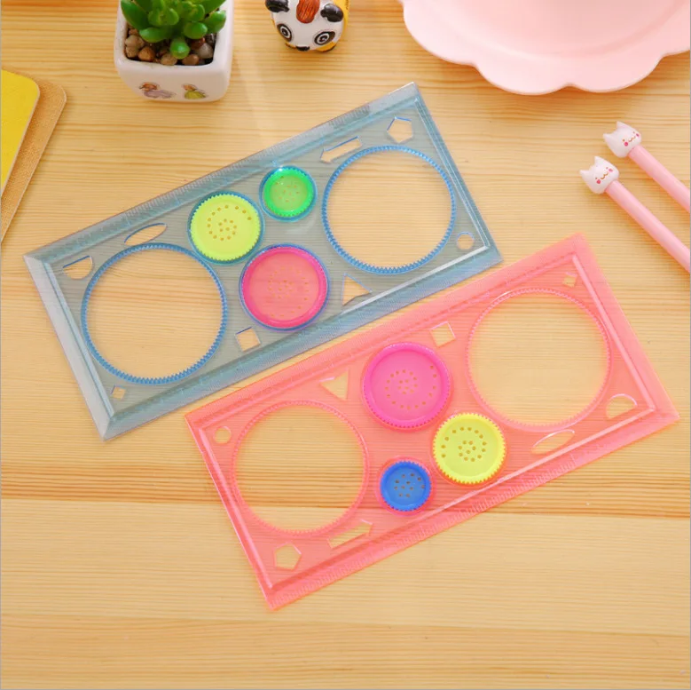 

Creative Puzzle Four-color Transparent Kaleidoscope Template Ruler Drawing Board Ruler Children Student Kaleidoscope