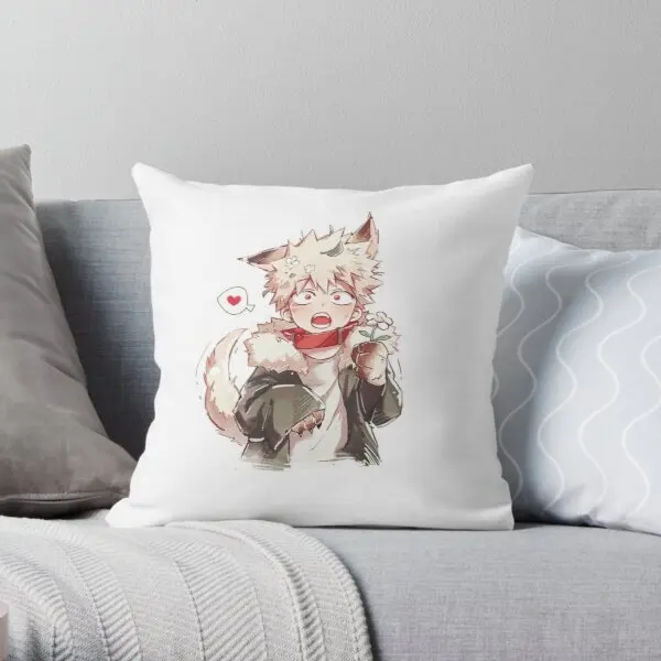 

Cute Katsuki Bakugou Wolf Printing Throw Pillow Cover Waist Fashion Throw Hotel Bed Soft Bedroom Home Pillows not include