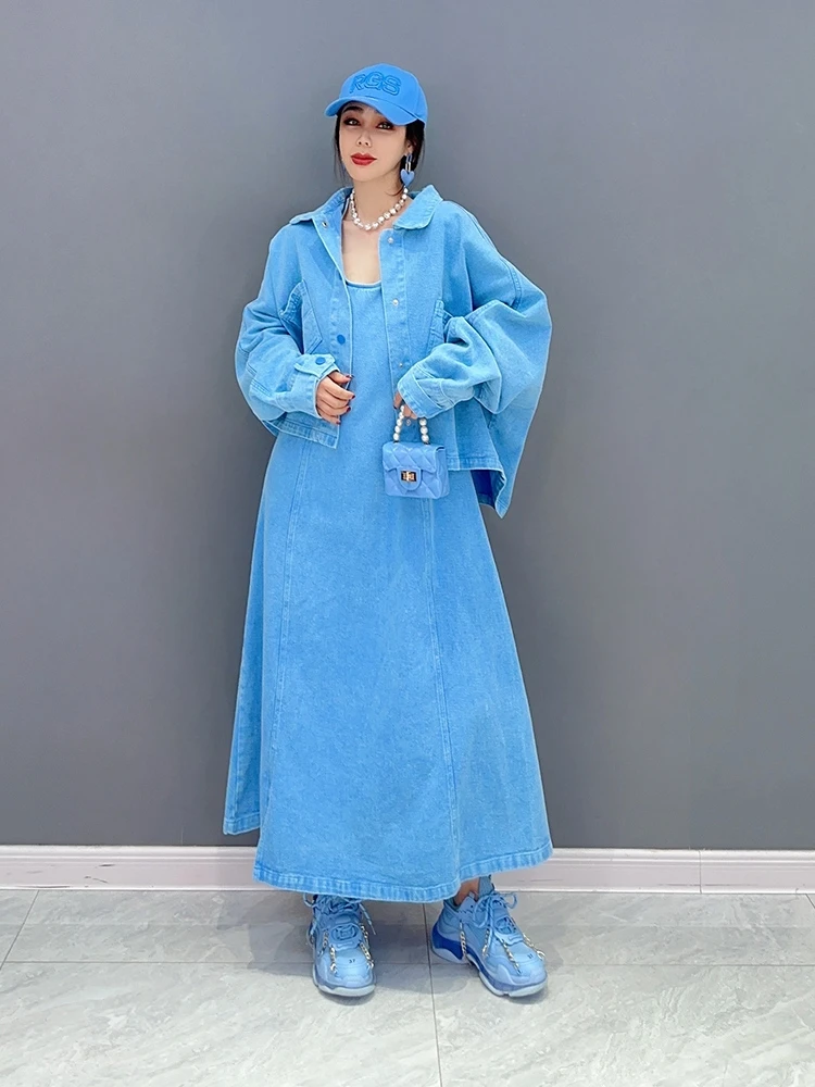 Женское свободное платье-майка Ковбойское Двухслойное платье большого размера