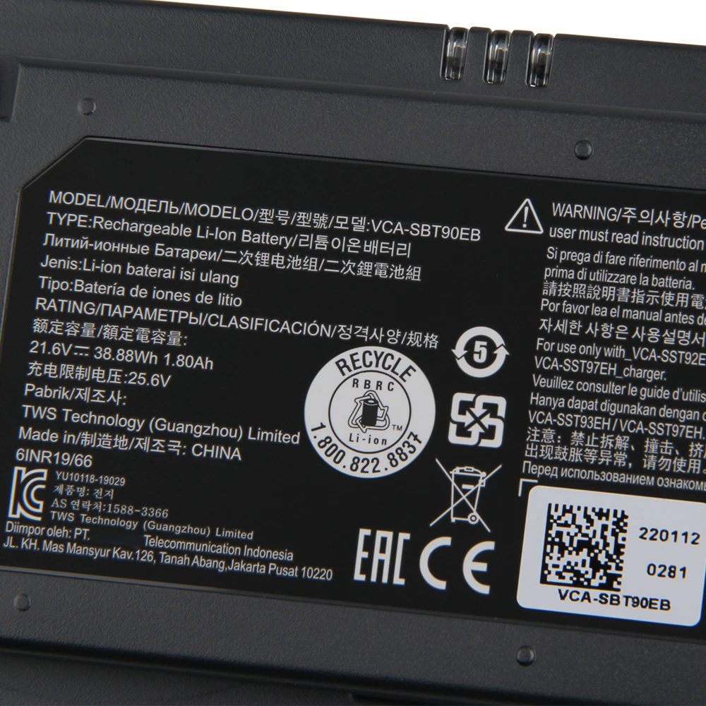 Фото Аккумулятор VCA-SBT90E VCA-SBT90EB для пылесосов Samsung Jet70 Pet, Jet90 Pro, Jet75, Jet60, Jet90 Stick №1