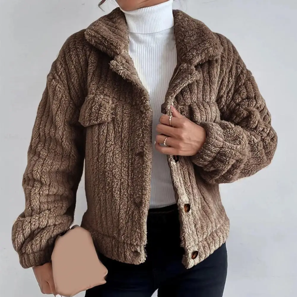 

Chic Women Winter Coat Lapel Thick Outwear Cozy Plush Lady Winter Coat
