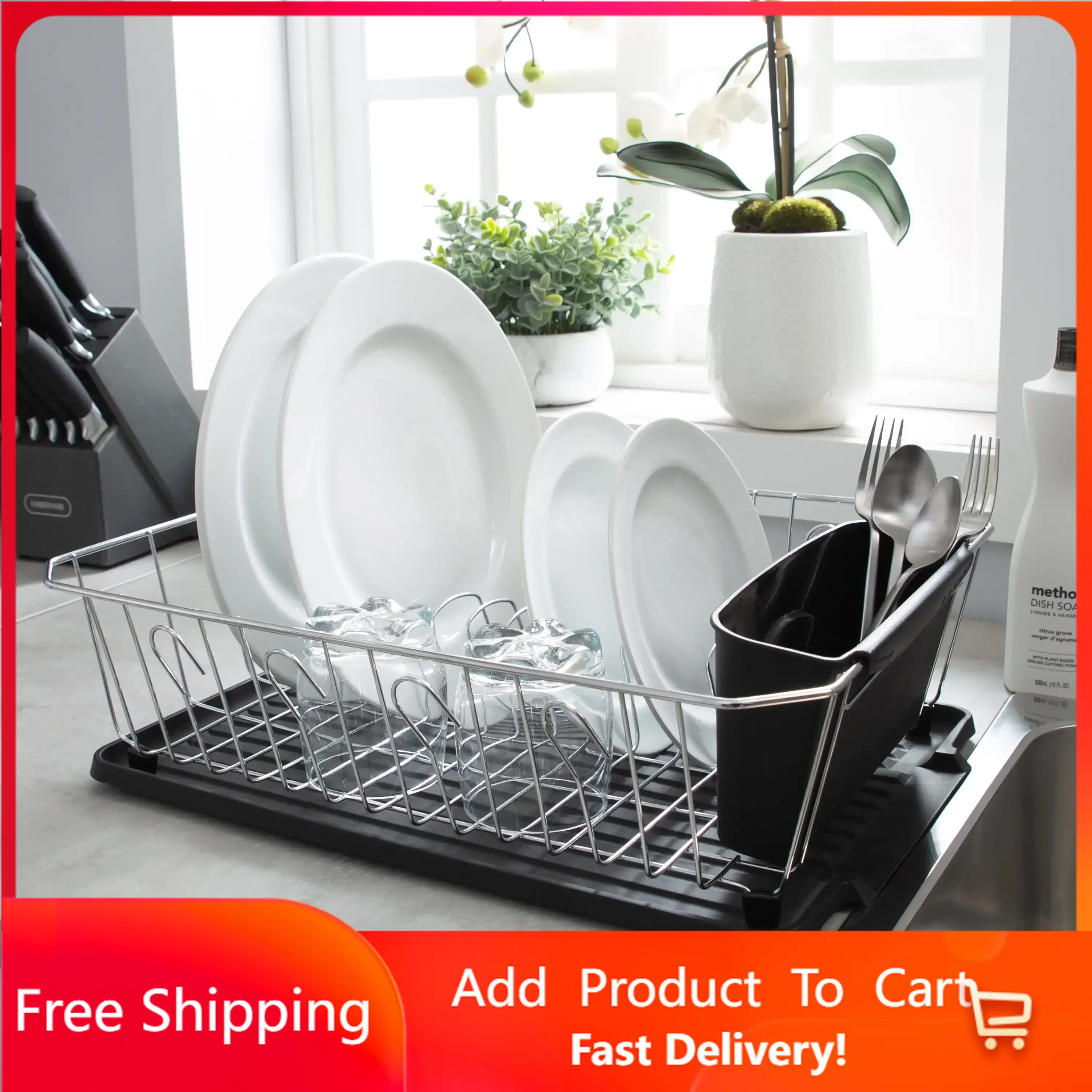 

Chrome 3 Piece Set Dish Rack in Black (17.25" X 13.75" X 5")， Kitchen Accessories Organizer， Kitchen Accessories， Kitchen