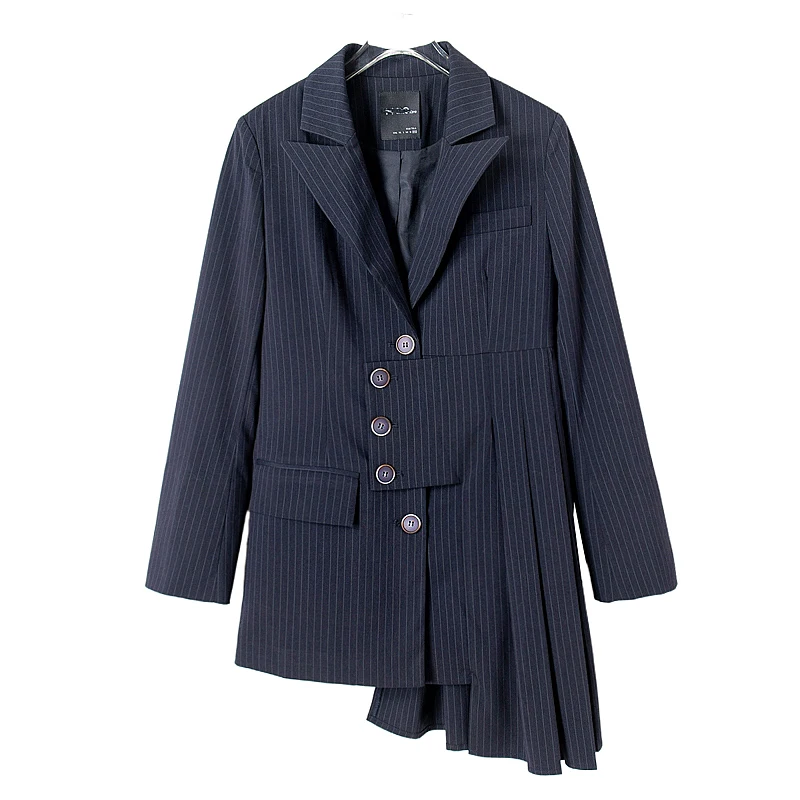 

SuperAen Spring Autumn Clothes Fashion Design Striped Suit Blazer Office Lady Asymmetrical Jacket Women