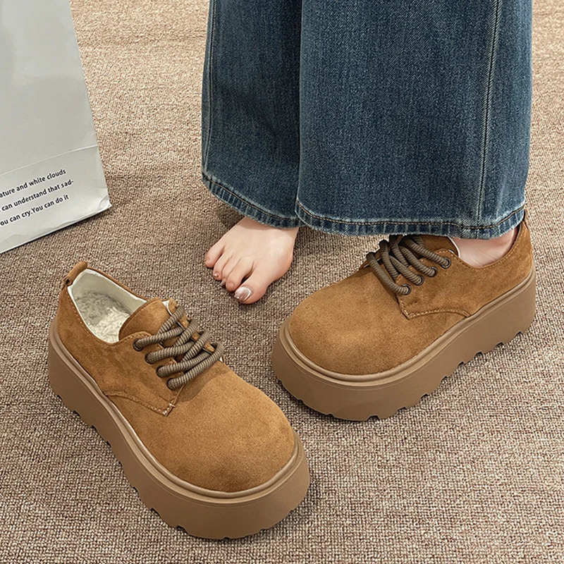 Женские зимние ботильоны на плоской подошве и платформе зимняя замшевая обувь