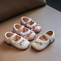 girls solid square toe princess with butterfly knot 2022 kids fashion mary janes soft flat casual shallow pu hook loop shoes