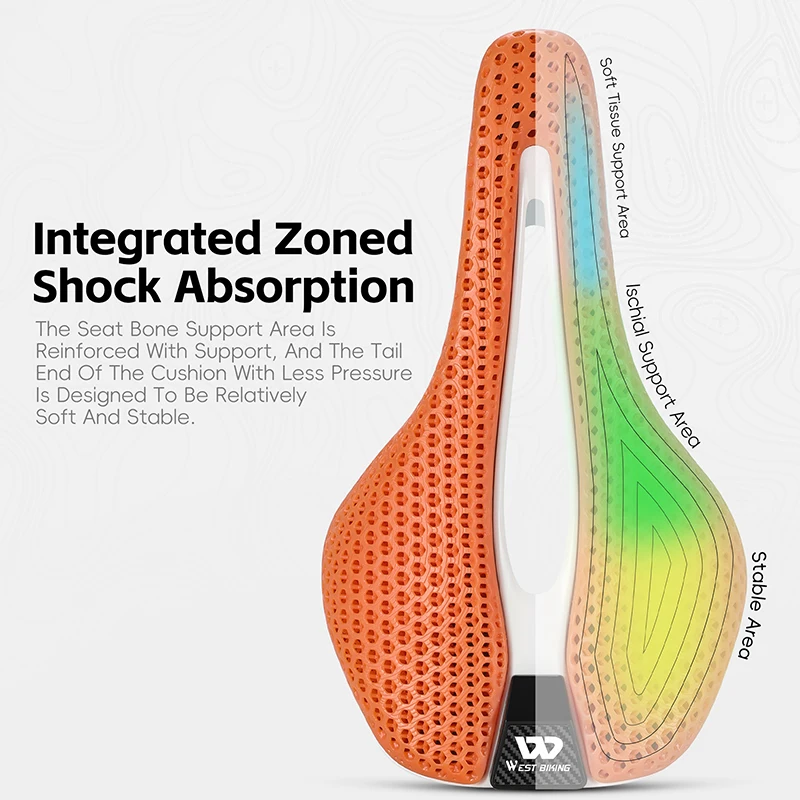 Велоседло WEST BIKING Full T700 из углеродного волокна белое амортизирующее Сетчатое