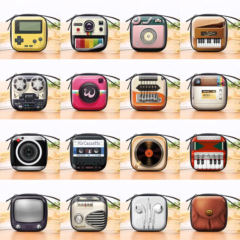 

Cute Cartoon Tinplate Coin Purse Fashion Retro Headphone Bag Earphone Pocket Record Tape Pattern Key Case Storage Box