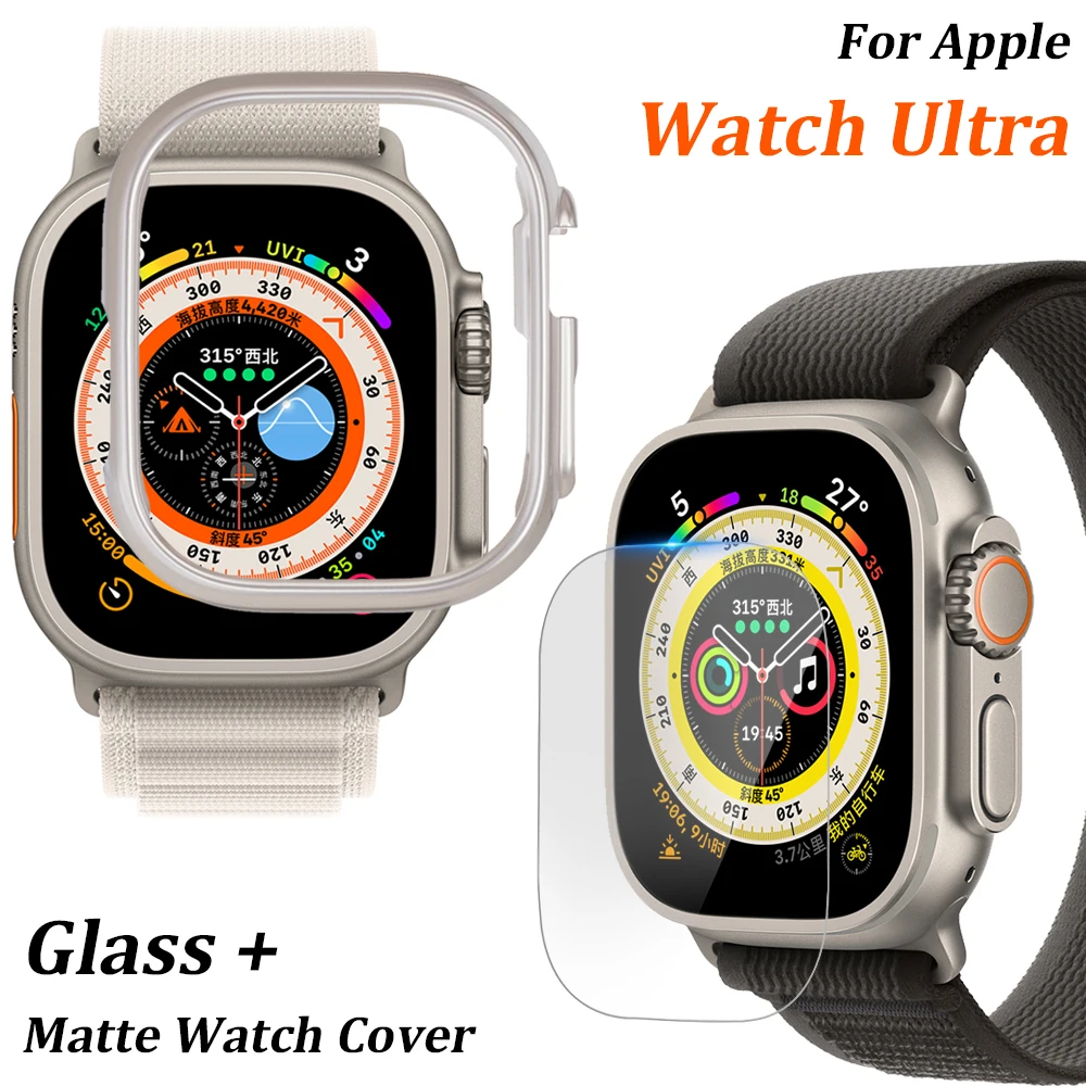 

Glass+Matte Watch Cover for Apple Watch Series 8Ultra 49mm Screen Protector Hard PC Protective Case Bumper for iwatch8 Pro/Ultra