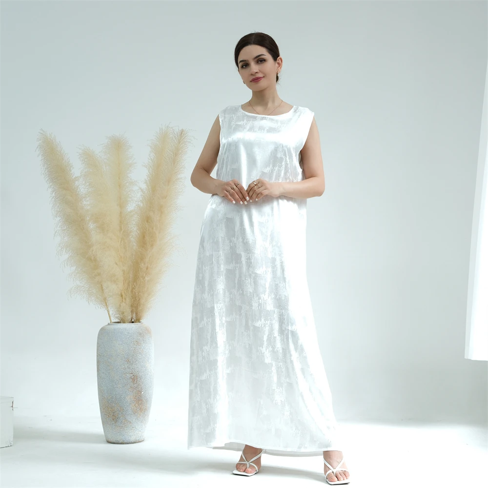 Женское атласное жаккардовое платье макси без рукавов мусульманское Абая Дубай