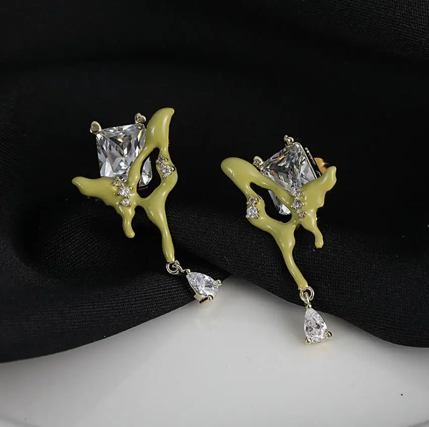 

ins women personality fashion dripping oil irregular geometric zircon earrings Korean chic girl summer fashion jewelry
