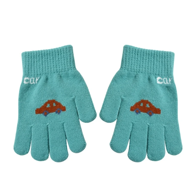 

Children's Knitted Gloves Car Pattern Finger Splitting Mittens Solid Color
