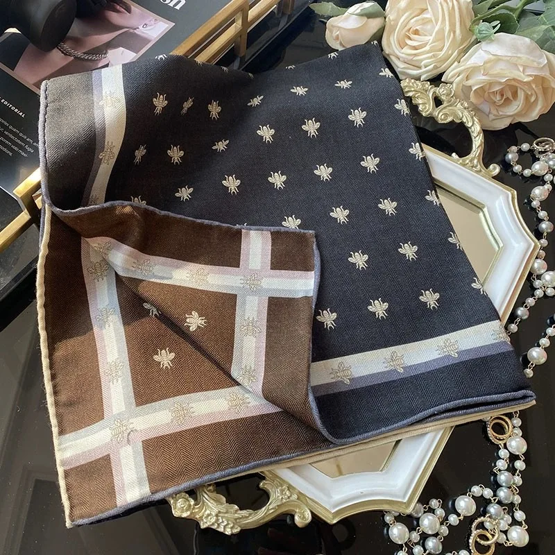 Ретро тотем узор шелк шерсть квадратный шарф для женщин ins дизайн чувствительный