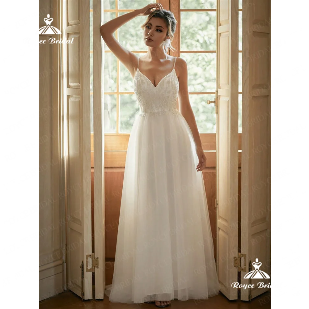 Свадебное платье Roycebridal с V-образным вырезом а-силуэт 2025 шифоновое свадебное со