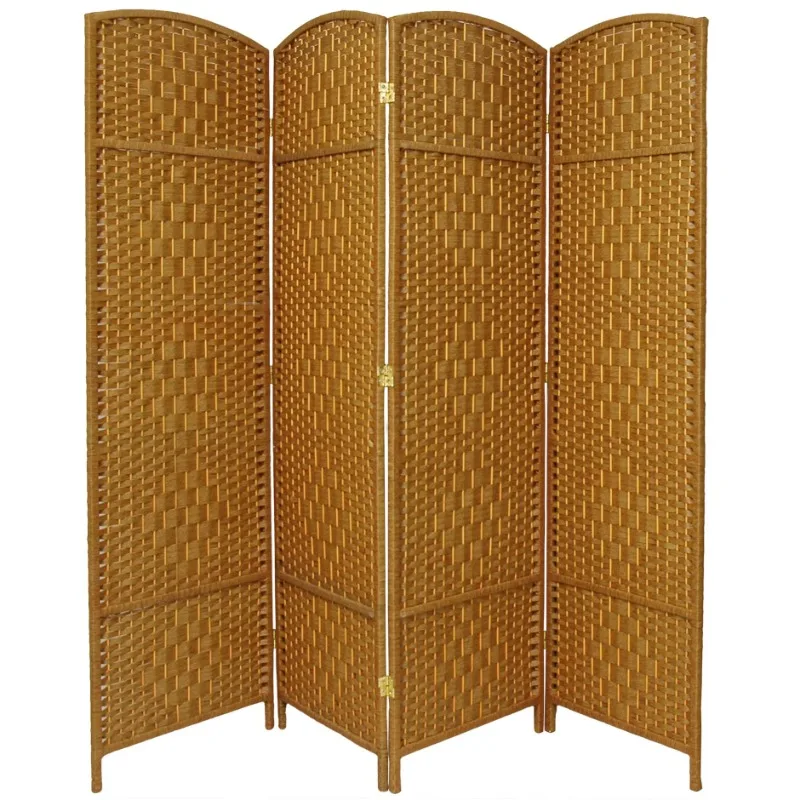 

Oriental Furniture 6 Ft Tall Diamond Weave Fiber Room Divider Light Beige Color 4 Panel Fiber Room Partition Wood Panel