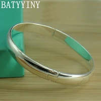 batyyiny 925 sterling silver smooth solid open bangles for women men wedding engagement party jewelry gift