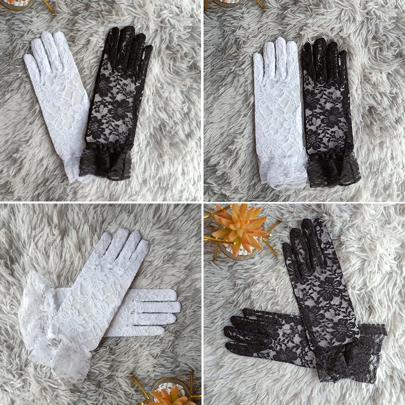 

Elegant Sun Protection Mittens Lace Hollow-Out Gloves Sexy Lace Jacquard Pattern Lace Gloves Bridal Wedding Accessories
