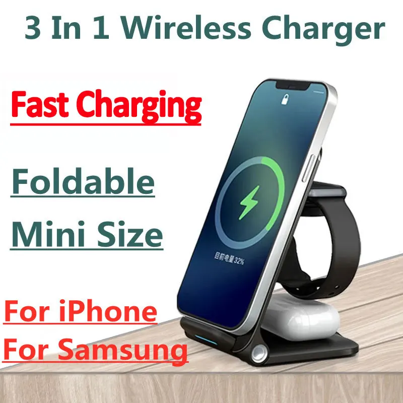 

Беспроводное зарядное устройство 3 в 1, подставка для iPhone 14 13 12 11 X Samsung Apple Watch Airpods Pro, 15 Вт, беспроводная зарядная док-станция