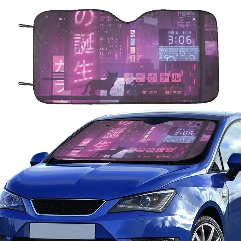 

Cute Japan Neon Anime purple city Car sun shade for windshield, Anime Window Sun Blocker, Kawaii car accessories Auto car Decor