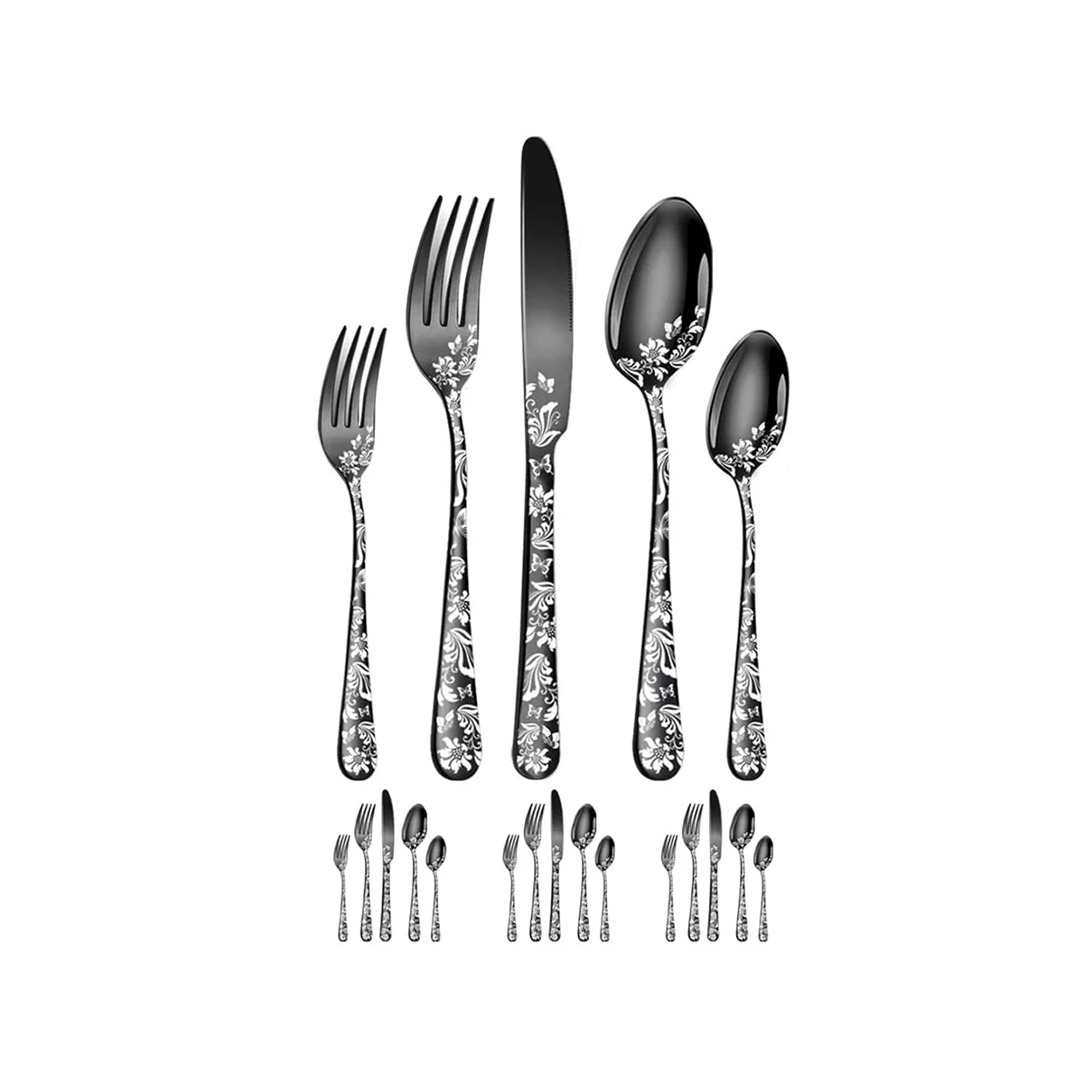 

20-Piece Set, Stainless Steel Silverware Cutlery Set for 4, Unique Pattern Design, Includes Dinner Knives
