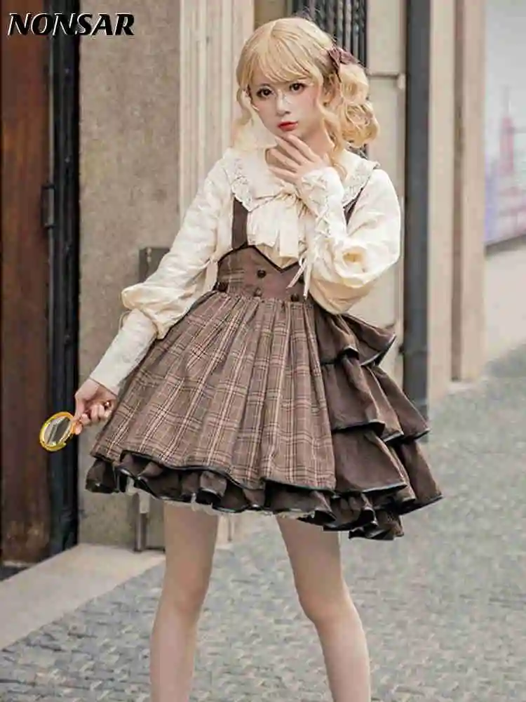 Soft Girl Lolita Strap Dress Little Detective Original Summer Gothic Cute Plaid Dress