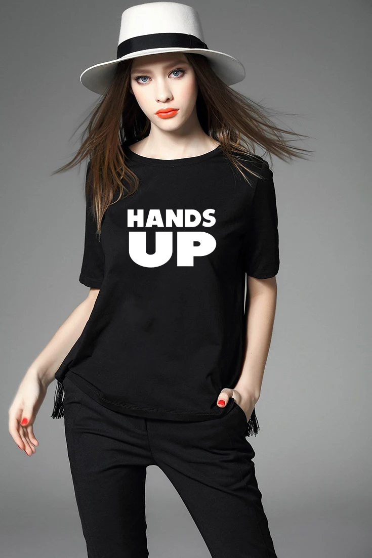 

Popular men's and women's clothes basic VW Hands Up alphabet print crewneck loose short sleeve cotton T-shirt