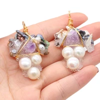 natural pearl irregular amethyst wrapped gold pendant for jewelry makingdiy necklace earring accessories charm gift party35x55mm