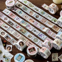 1roll retro post office flower plant stamp decoupage washi paper material scrapbooking deco stickers vintage masking tapes