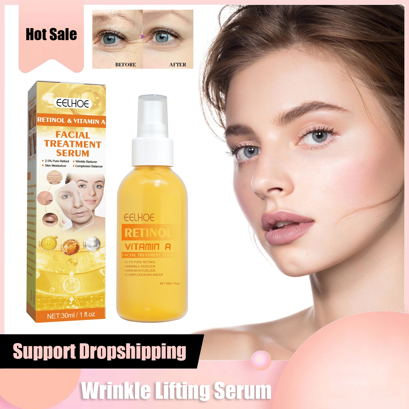 

Retinol Anti Aging Serum Reduce Wrinkle Essence Spray Firming Lifting Fine Lines Pores Removal Face Moisturizer Vitamin A Serum
