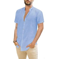 cotton blend mens casual blouse shirt solid color single breasted summer loose top long sleeve tee shirt handsome shirt camisas
